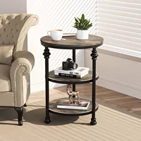 Table basse ronde à 3 niveaux peu encombrante – Cadre en métal industriel moderne – Étagères de rangement – Table d'appoint pour canapé pour salon, chambre à coucher, petits espaces 8