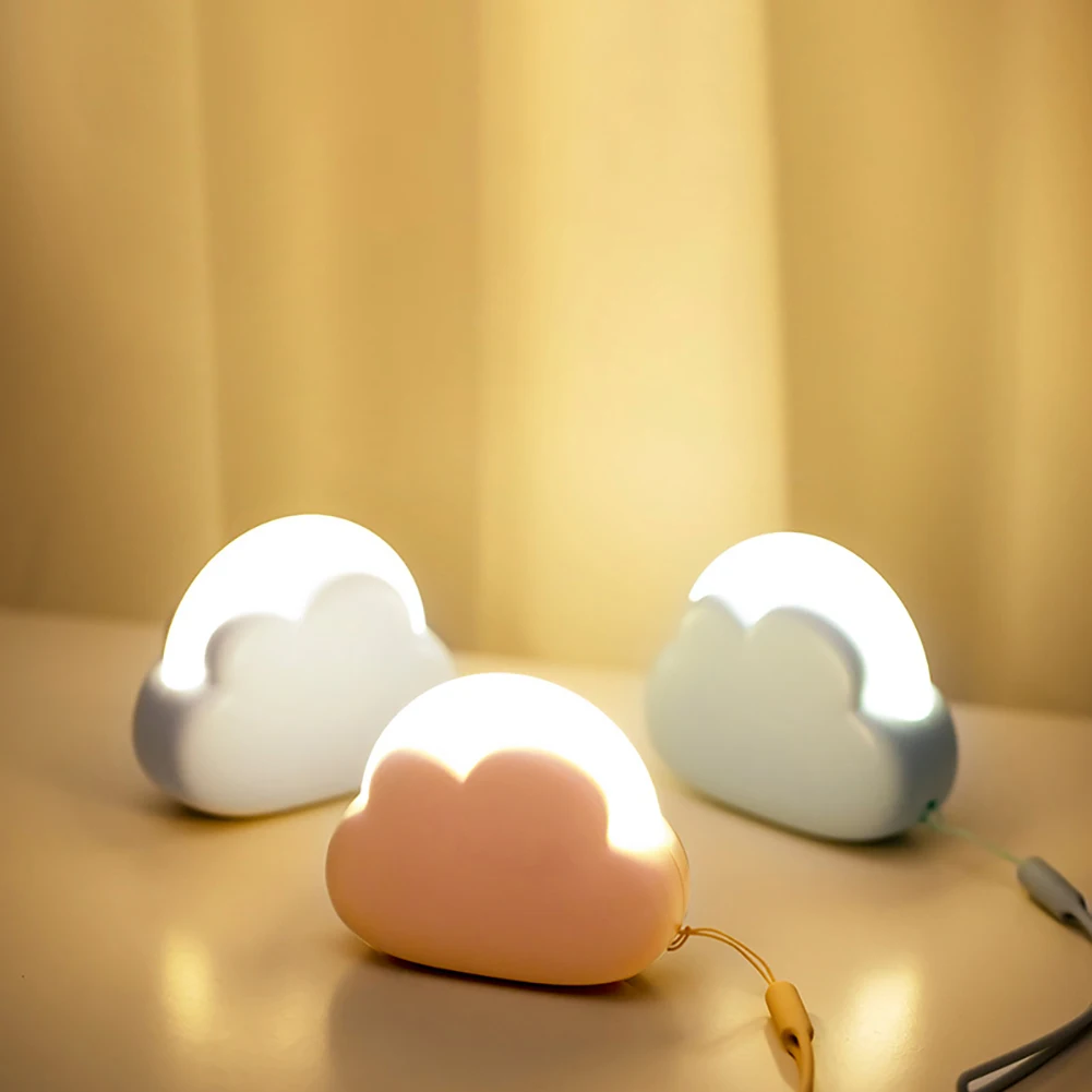 

Kids Led Cute Cloud Shape Night Light With Lanyard 4 Lighting Modes Rechargeable 1200mah Battery Bedside Lamp Dropship