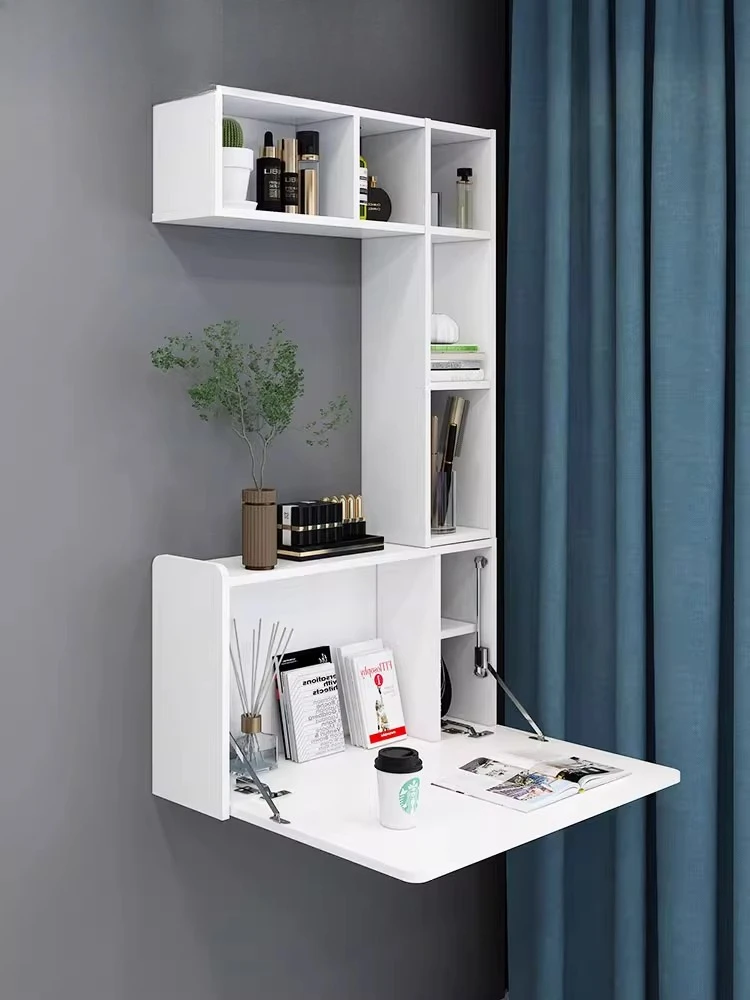 Suspension folding desk wall hanging wall narrow bookshelf household suspended bedside notebook computer desk integrated