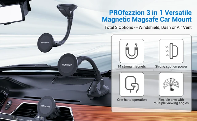PROfezzion MagSafe Support Telephone Voiture, Ventouse et de Clip