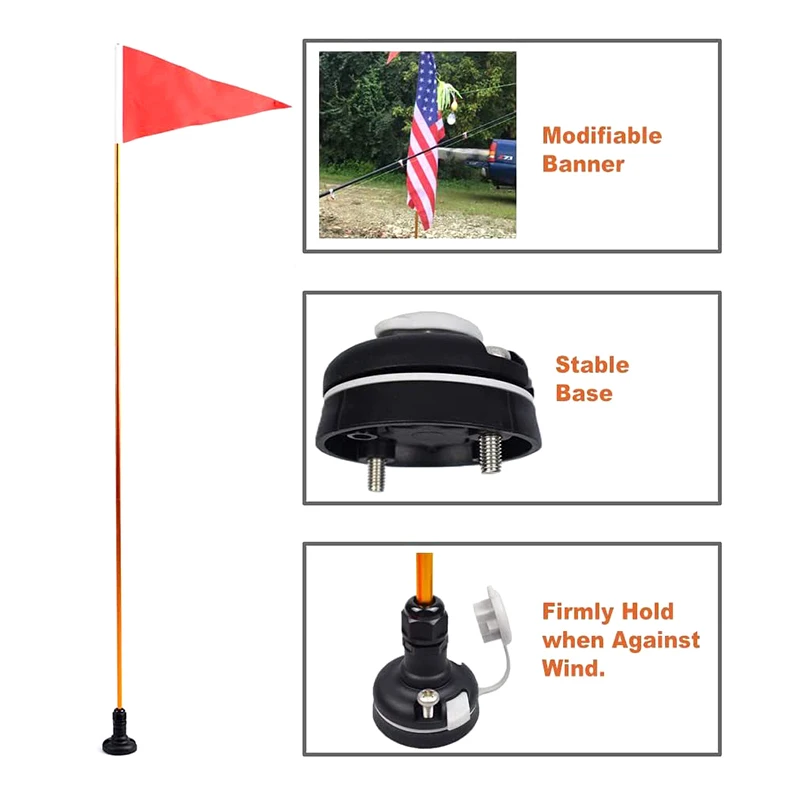 Bandiera di Sicurezza per Kayak da 1,2 m con Supporto a Binario, Kit di Visibilità per Kayak, Installazione Facile, Base Stabile, Accessori Fai-da-te per Bandiera Marina da Kayak - immagine 2