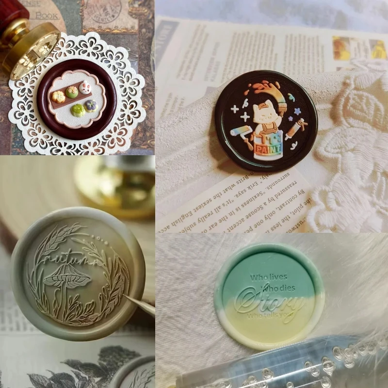 Wax Seal Stamp Chapter Header Multi-Layer Relief Yin-Yang Engraving Students Diy Cute Copperhead Hydrangea Invitation Card Seal