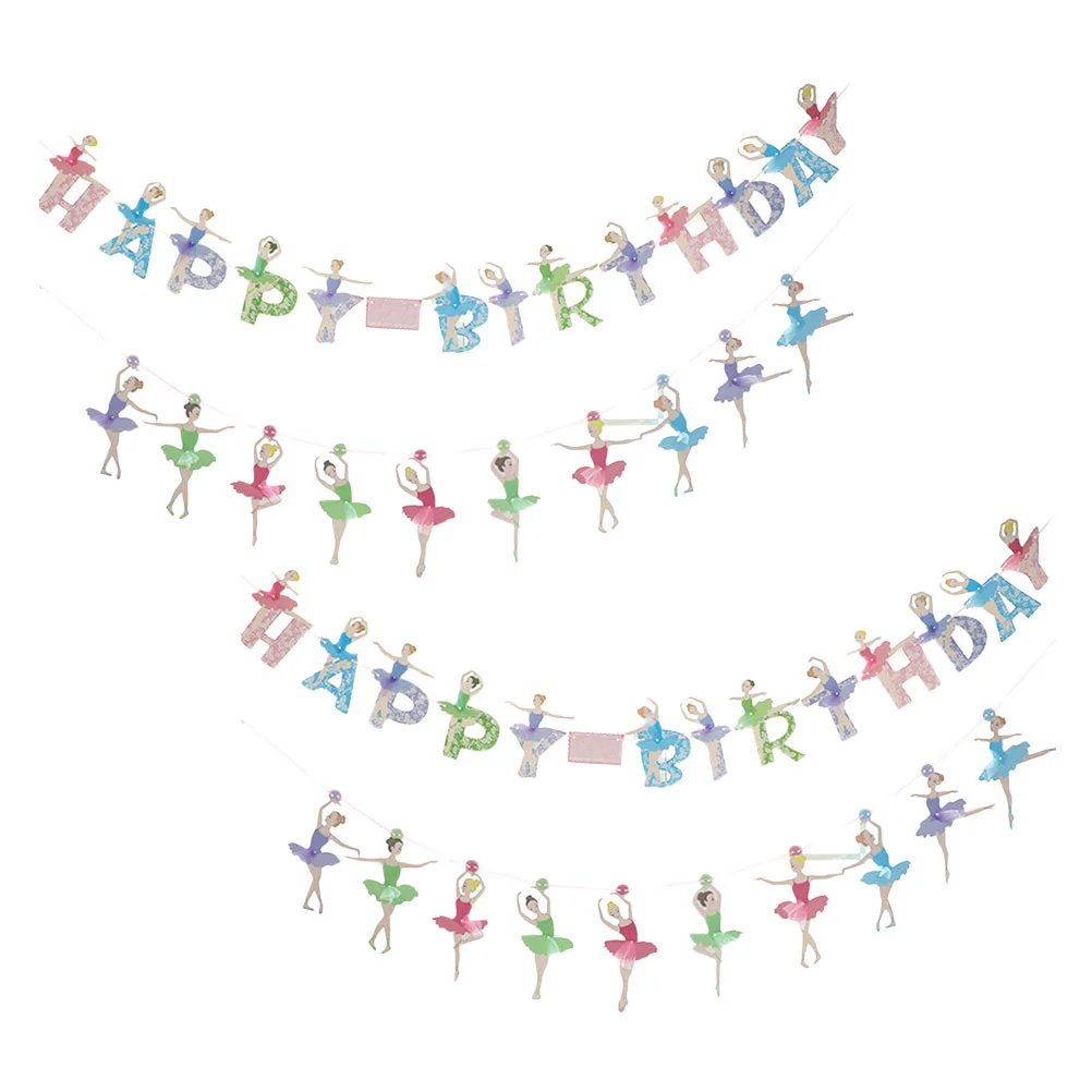 

4 Sets Happy Birthday Sign Ballerina Girl Party Decorations The Kids Decors Toddler