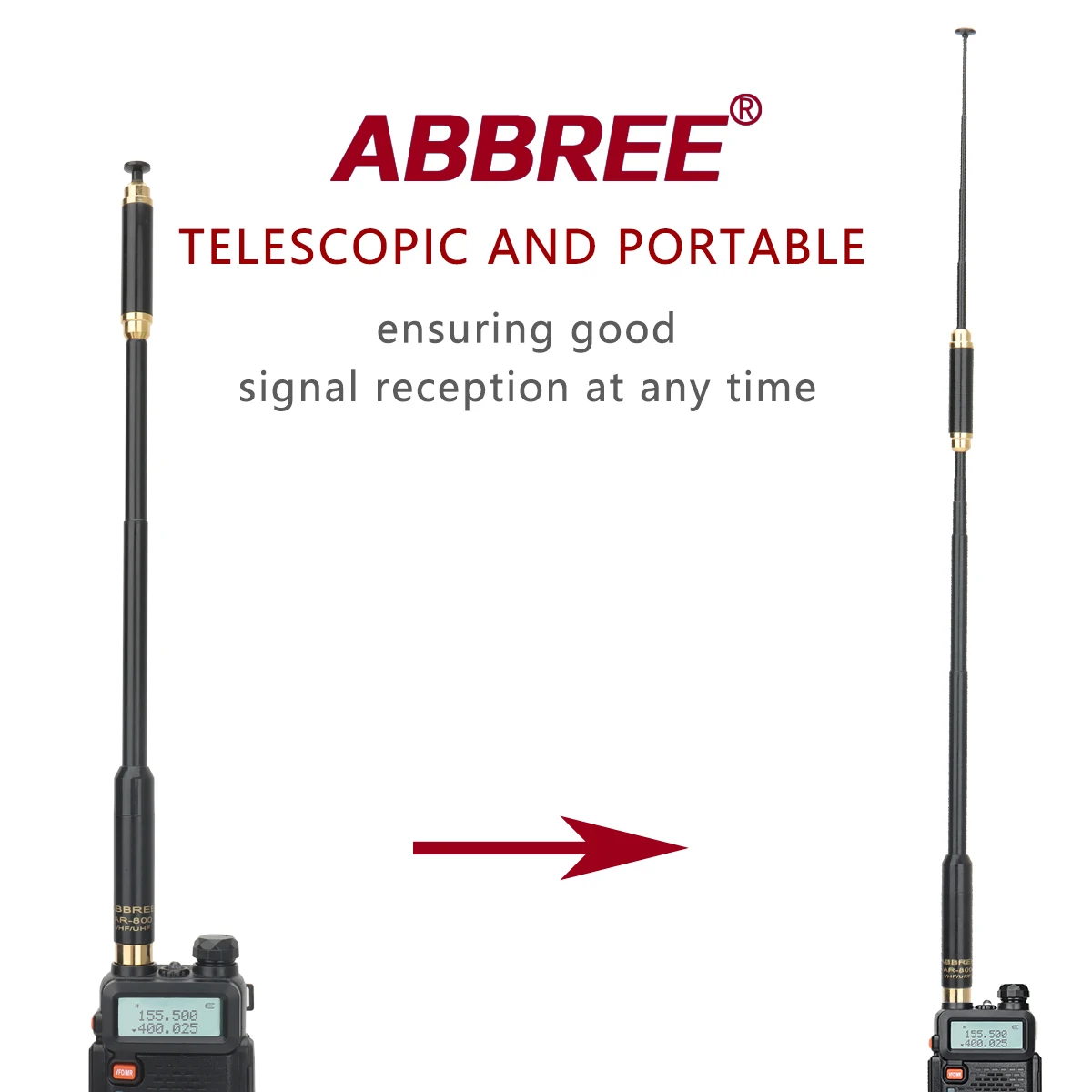 AL800 High Gain Dual Band antenna telescopica per BAOFENG UV-5R AL800 High Gain Dual Band antenna telescopica per BAOFENG UV-5R