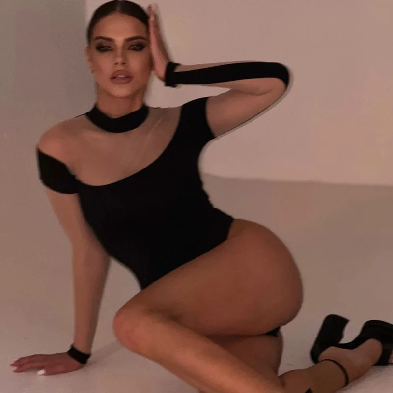 

Zabrina Women's Playsuits Boysuits Tops Sheer Mesh Patchwork Sexy Bodycon O-neck Jumpsuits Street Ins Club Rave Girl Jumpsuit