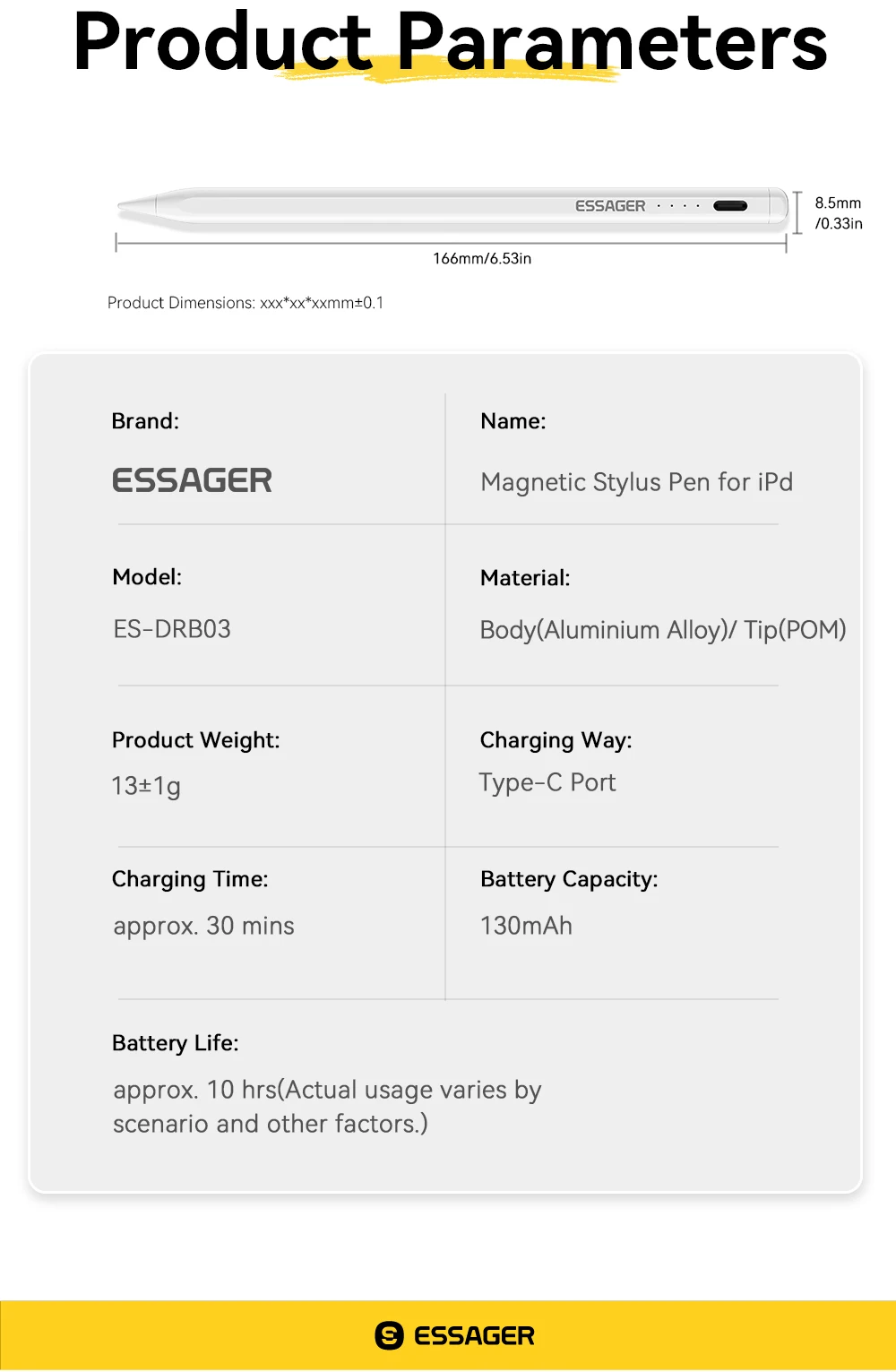 S34d7c6c07b7648dc9e27b695c06873cb1 ⚡ Essager Stylet Magnétique Ultra-Précis pour iPad – Recharge USB-C