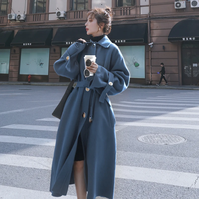 

2023 New Bella-philosophy Winter Solid Women Casual Woolen Coat Female Long Windbreaker Jackets Korean Wool Coat Lady Overcoats