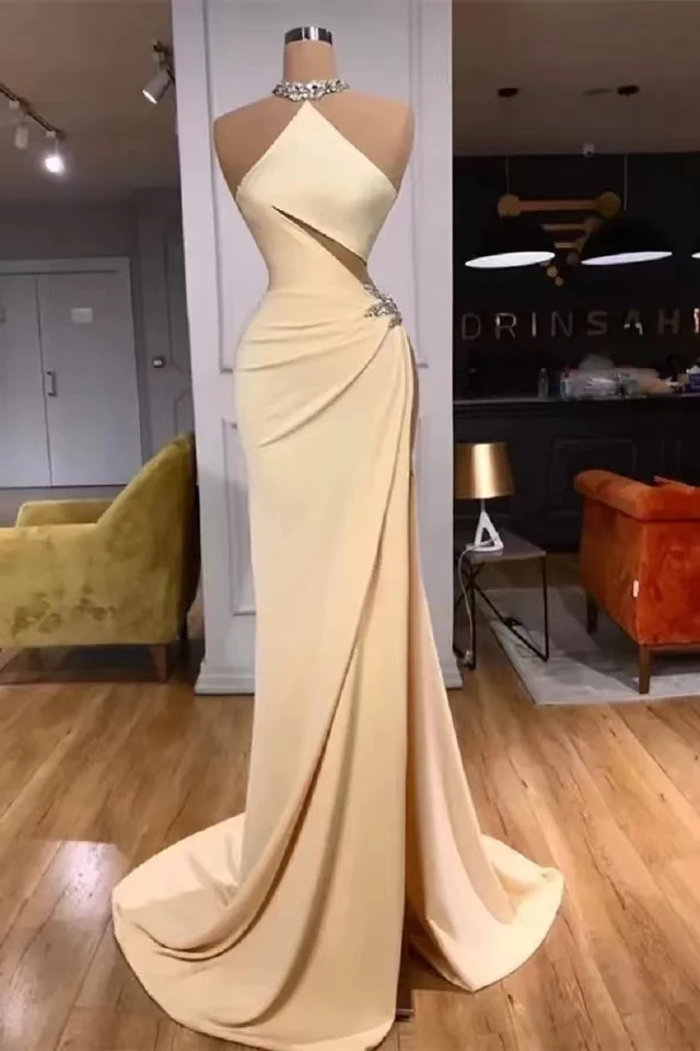 

Sexy Backless Cutaway Sides Beads Sequins High Split Prom Party Gowns Cocktail Dresses 2024 Sleeveless Evening Formal Dresses