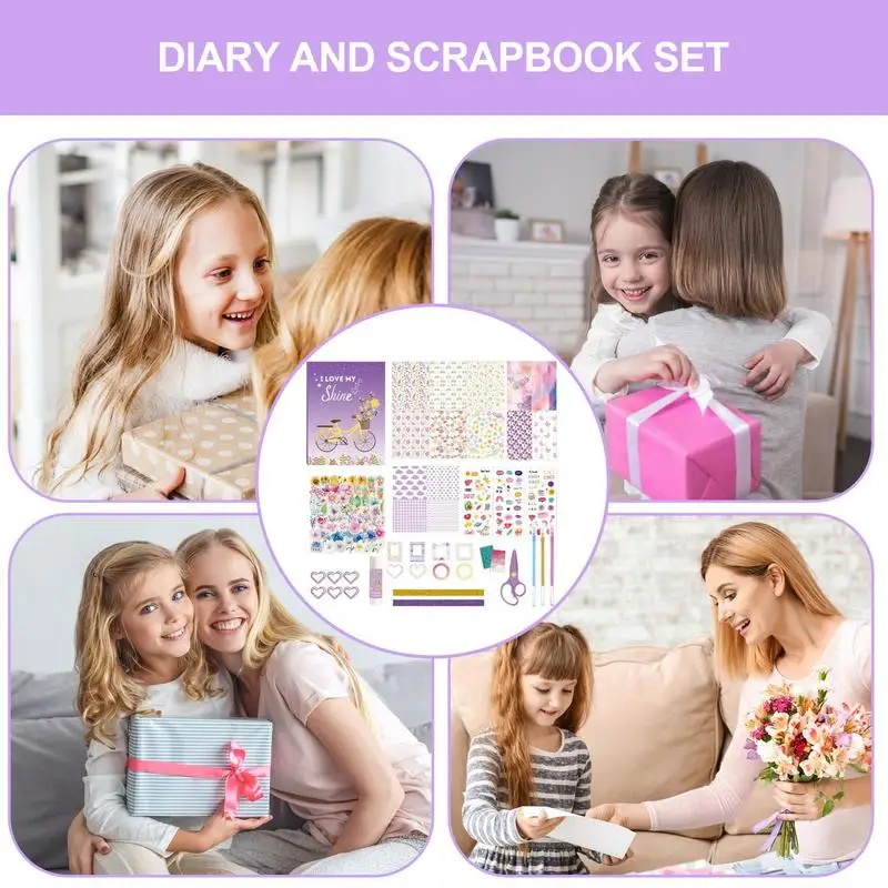 Girls Diary Scrapbook Kids Scrapbook Kit Cute Art & Crafts Kits For Tween Teenage Kids A6 For 6-14 Year Old Girl Birthday