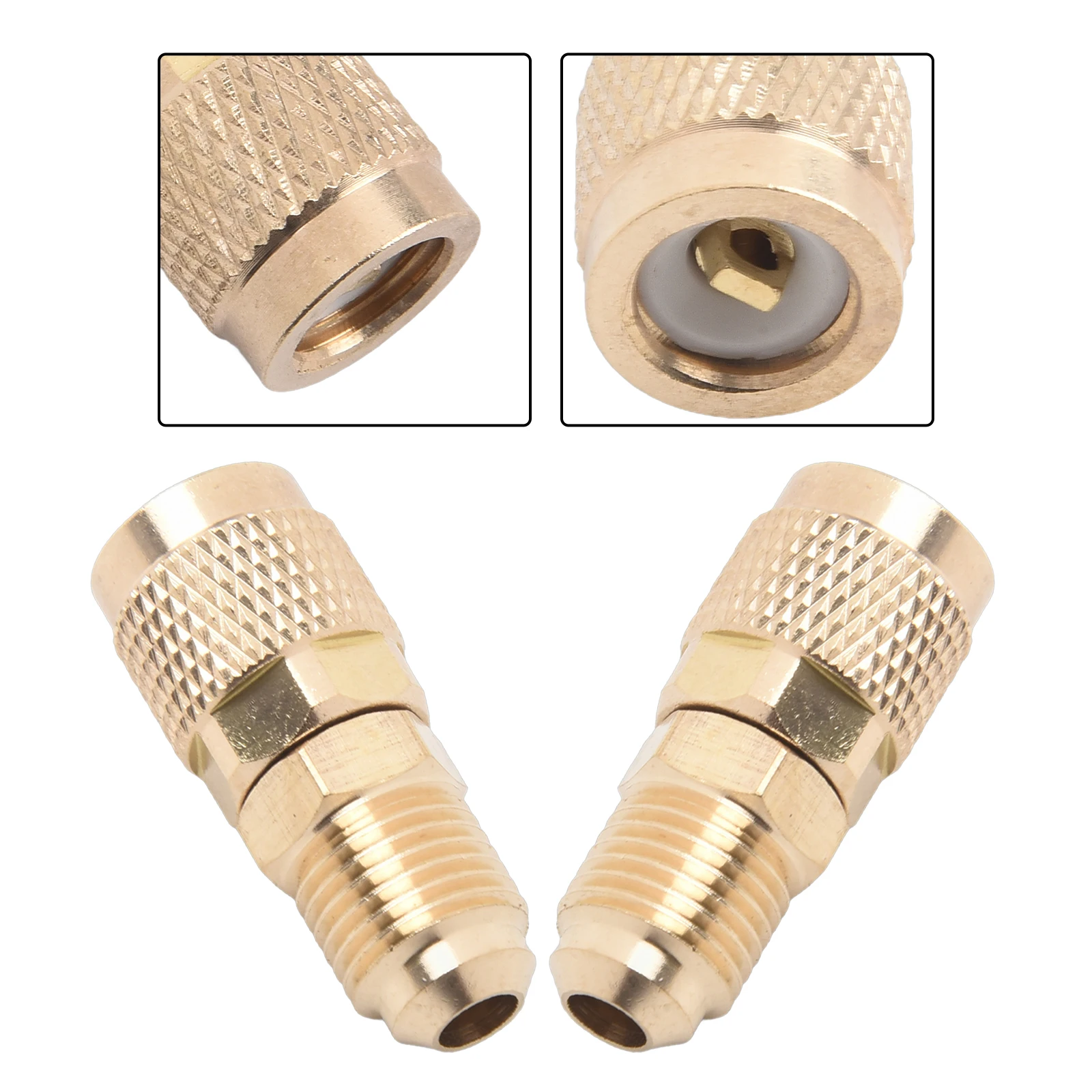 2Pcs Gold Brass Adapter Female 5/16" SAE Male 1/4" SAE Quick Coupling Tools For R410 R32 R22 Air Conditioning Adapter