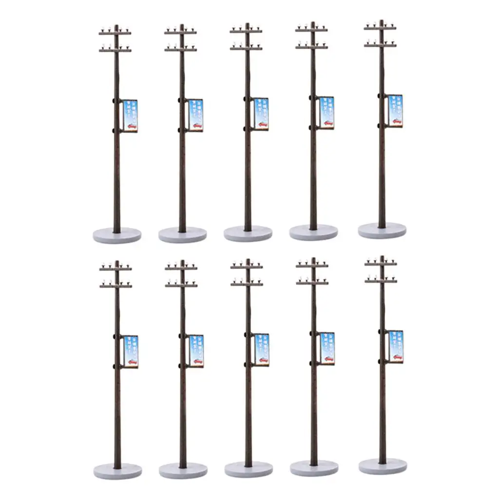 10pcs Lamp Pole for Scenery Building Miniature Dollhouse, 1/87