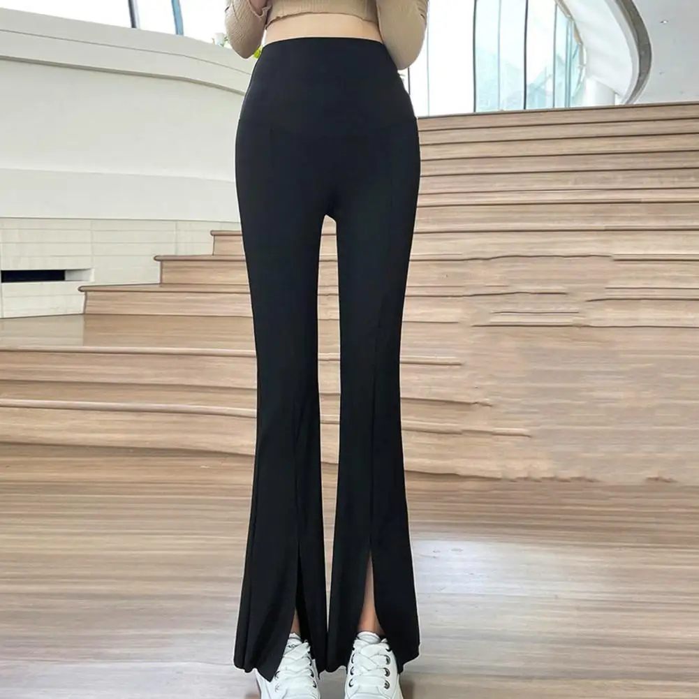 

High-Waist Elastic Waistband Solid Color Flared Pants Washed Women Leg Opening Split Suit Fishtail Pants Vintage Streetwear