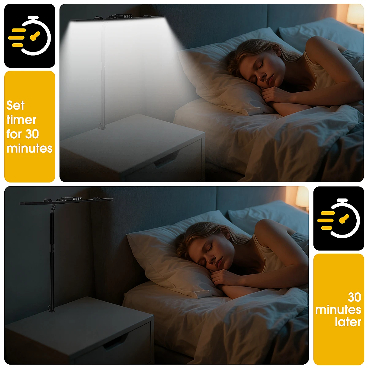 LED-Schreibtischlampe für Home Office, Intelligente Doppelkopf-Tischklemmleuchte mit Klemme, Verstellbare Flexible Schwanenhals-Arbeitsleuchte, Schwarz – Detail 4