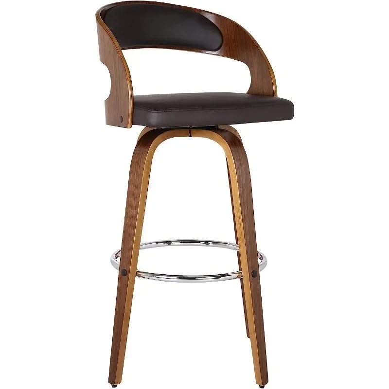 

26" Counter Height Barstool in Brown Faux Leather and Walnut Wood Finish