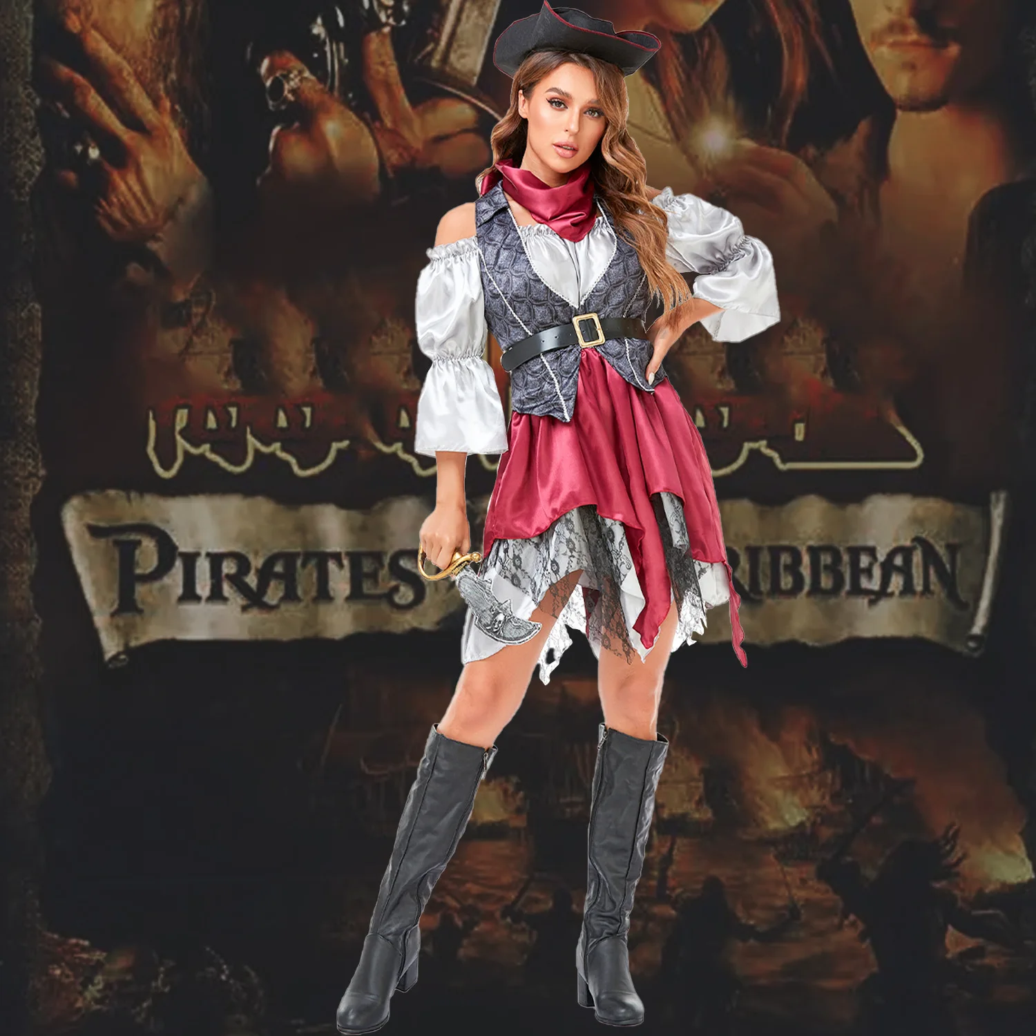 Pirate Shirt Womens Blouse Adult Female Costume Halloween Fancy Dress