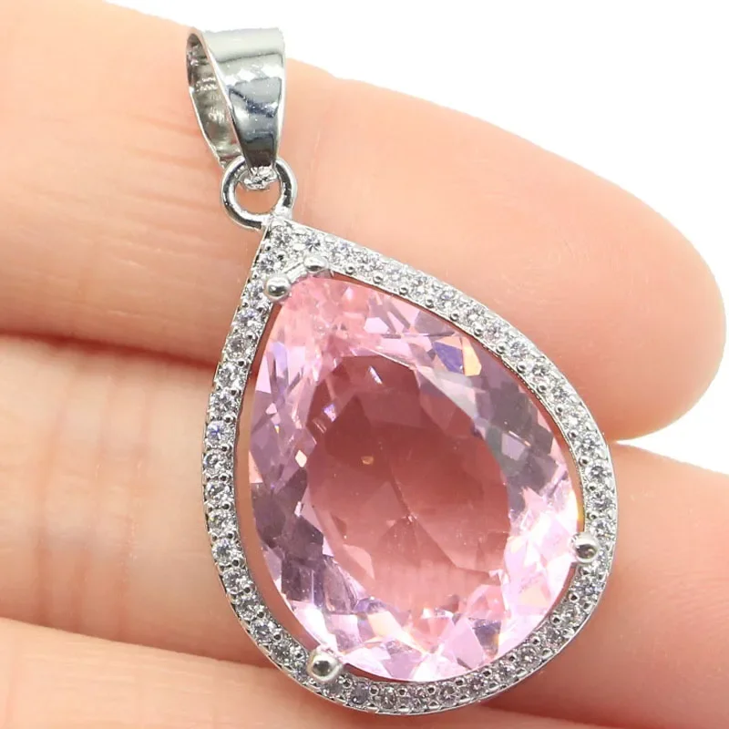 7g Real Customized 925 Solid Sterling Silver  PENDANT Drop Shape Iolite Smoky Violet Topaz Morganite Kunzite Violet Tanzanite CZ