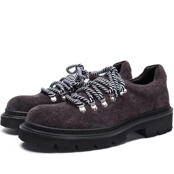 Europe/America Cow Suede Breathable Derby Shoes for Men's Genuine Leather Comfortable Commuter Lightweight Outdoors Casual Shoes