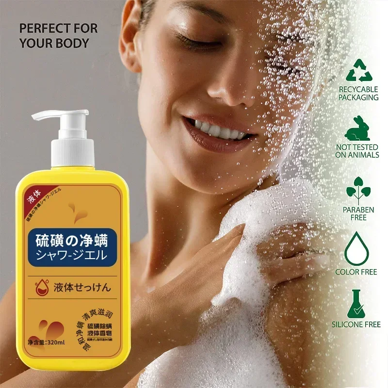 Body Wash 320ml Sulfur Liquid Mite Removal Soap Shower Gel Deep Cleansing Body Cleansers Whole Body Acne Wash