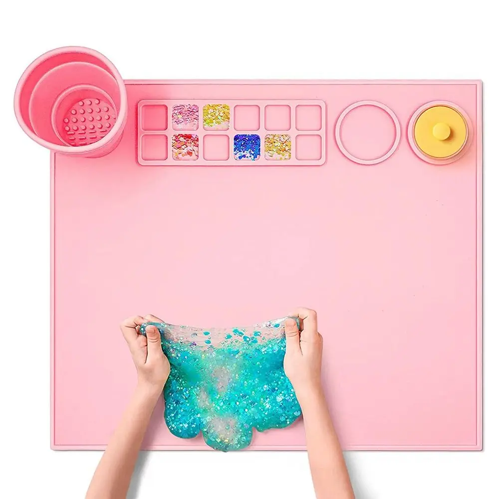 Kids Multifunctional DIY Silicone Drawing Board Graffiti Painting Mat Oil Painting Board Clay Mat with Cup and Paint Holder
