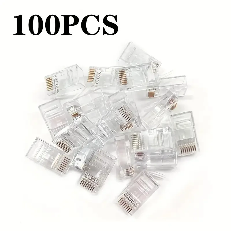 100pcs RJ45 Cat6 Cat5 Connector Terminal Gold Plated 8P8C Ethernet Pass Through Plug