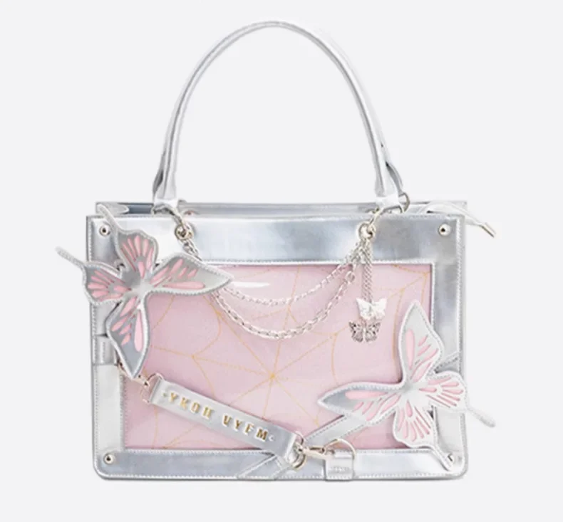 NEW  Butterfly Spider Web Letter Chain Handbags DIY Transparent Ita Bag Y2K Lolita Gothic Tote Vintage Fashion Shoulder Bag