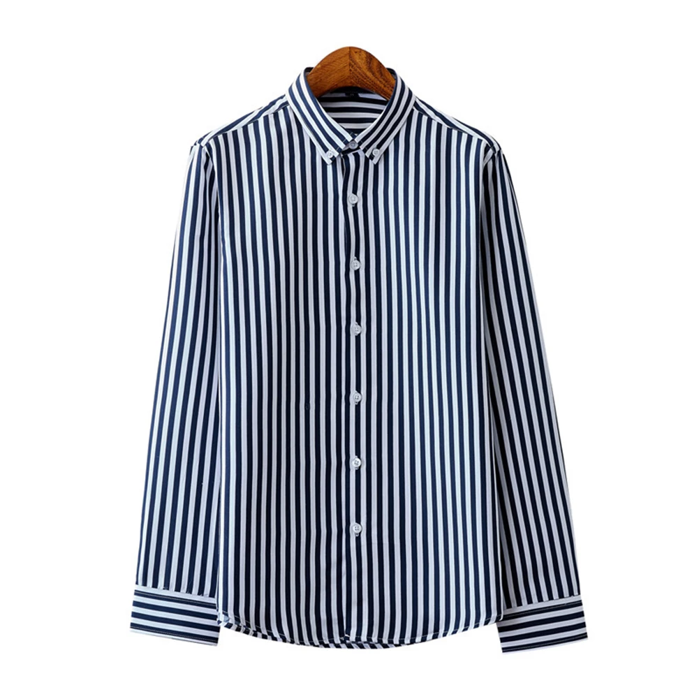 

Fashion Men's Casual Striped Shirts Long Sleeve Band Collar Button Down Formal Shirt Dress Up Business Shirt And Blouses
