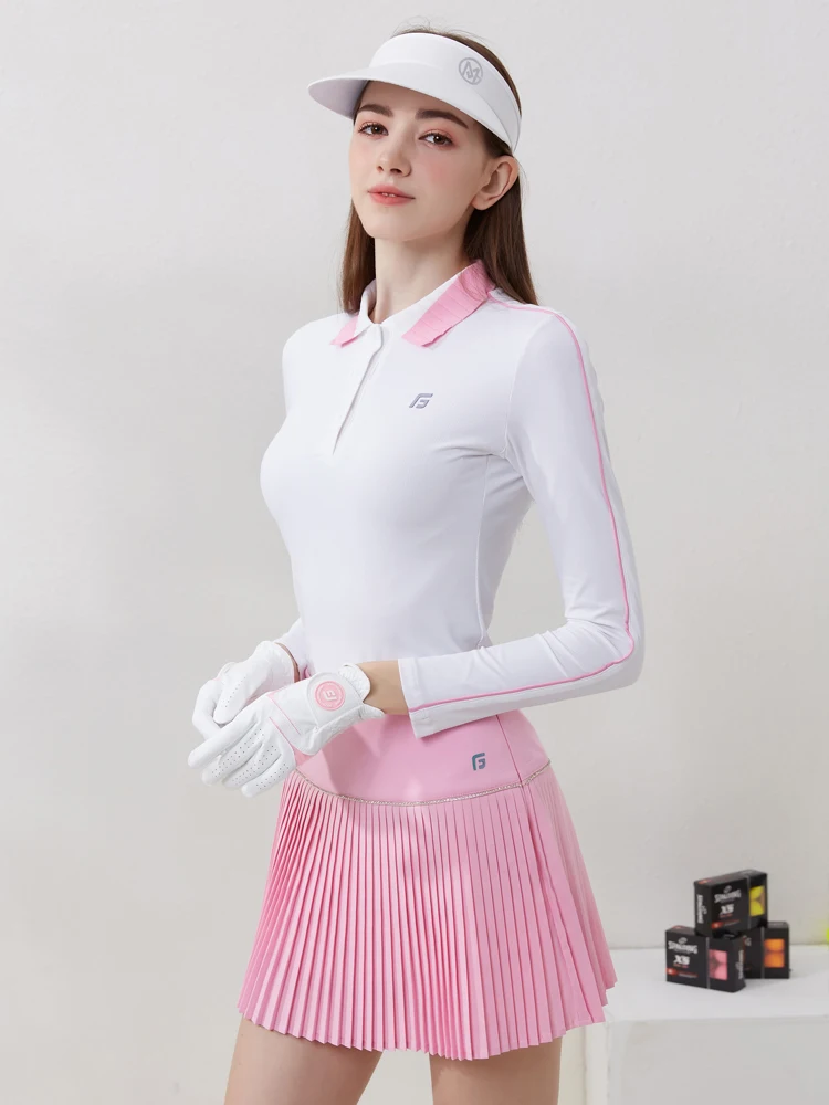 Spring Autumn Golf Women's Long Sleeve Skirt Women's Suit Sports Fashion Slim Lapel Top Pleated Skirt