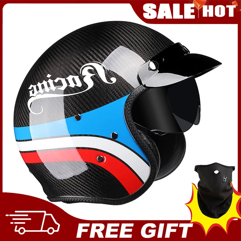 

Japan Korea Vintage Style High Quality Carbon Fiber Motorcycle Open Face Helmet Men Women Scooter Motorbike Jet Casque Moto DOT
