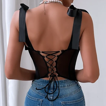 Top de encaje de empalme con purpurina, top halter de hueso de pescado, Bazaar, se puede usar en el exterior 6