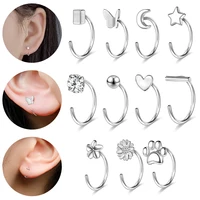 AOEDEJ 20G 2PCS 999 Sliver Open Earrings Jewelry Girl Cute Cat Heart Hoop Earring Crystal Opening Huggies Piercings Circle Ring 1