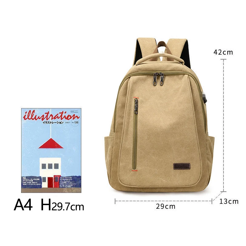 Men's Canvas Backpack Simple Casual Unisex Travel Backpack Schoolbag Large Capacity Ins Wind Laptop Computer