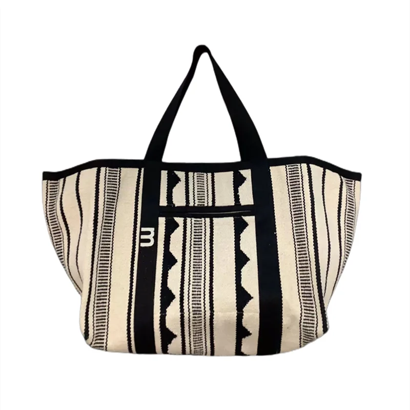 New 2022 Casual Tote Bag Fashion Lady Large Capacity Cotton Striped