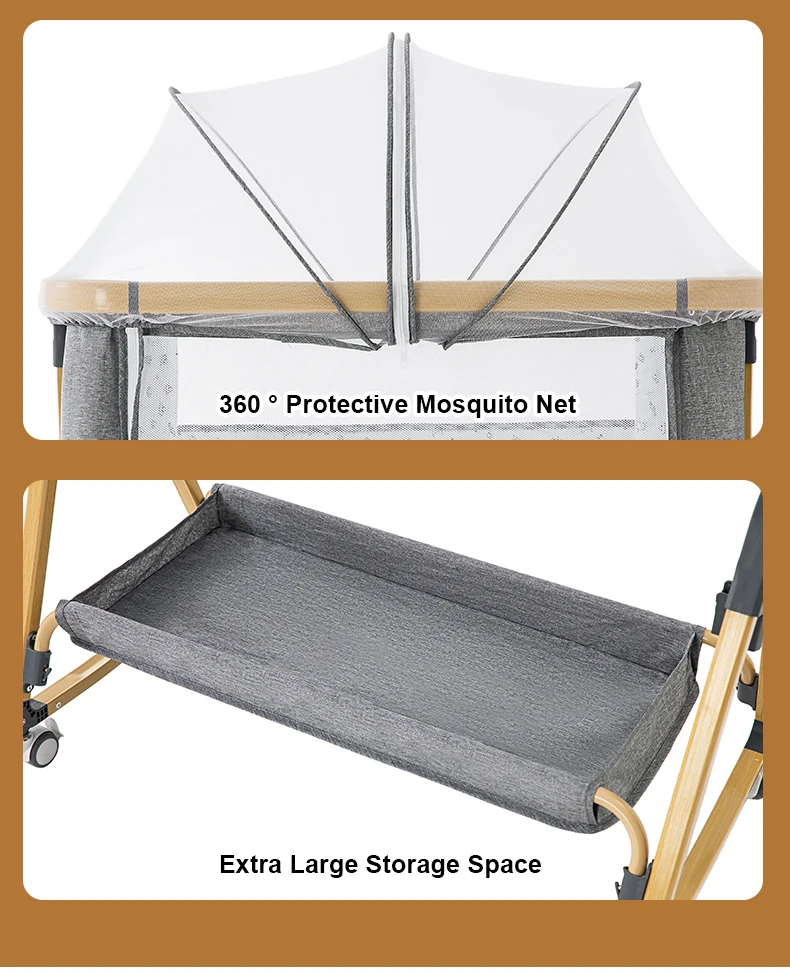 Baby Crib 3 in 1 Baby bed Portable Foldable Adjustable Height Rotatable Wheels Shaker Bassinet With Mosquito Net for Newborn S34d8e44e15514fa4aafc64273a818f25n