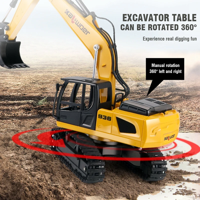 Huina 1/24 RC Truck 9CH Remote Control Digging Excavator Simulation Engineering Vehicle Sound Light Car Model Kid Christmas Gift 3