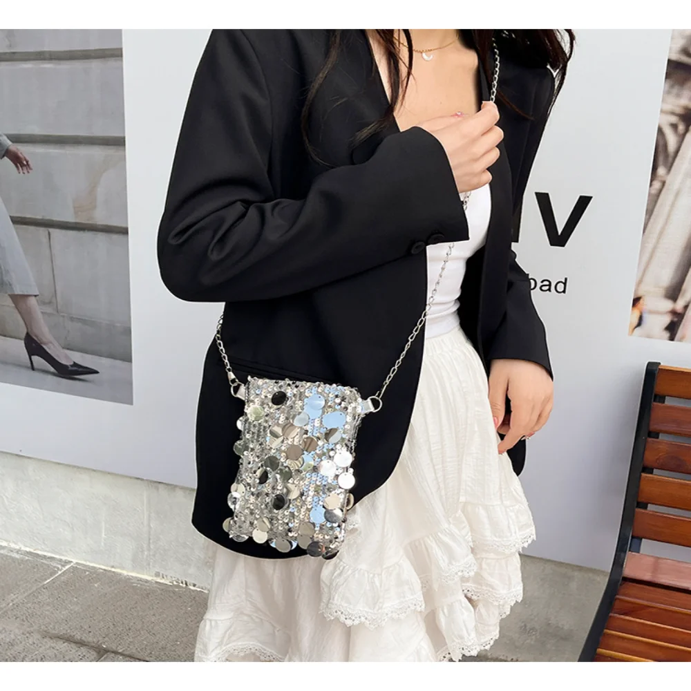 Fashionable Sequin Bucket Bag New Arrival Crossbody Shoulder Bag Nylon Material Artificial Leather Lining Underarm Chain Design