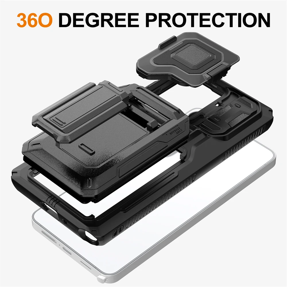Military Grade Armor Phone Case with Slide Window and Shockproof Stand Cover