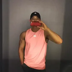 Men's Bodybuilding Tank Top - Gym Workout Sleeveless Shirt - Summer Casual Fitness Vest - XL (Pink)
