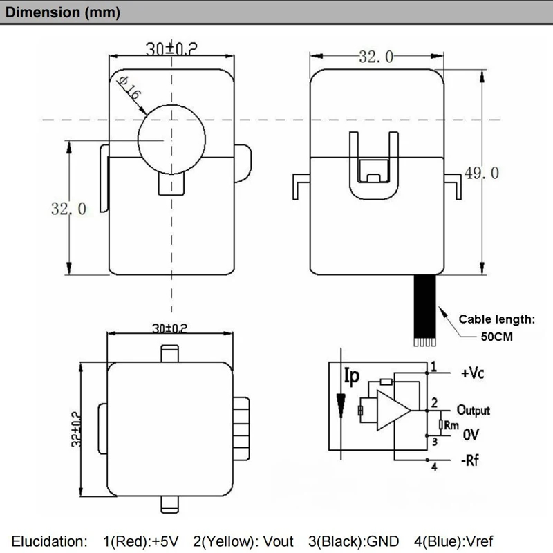 홀 효과 전류 변환기 센서 QNHCK2-16 dc 10A 20A 30A 50A 100A 2.5V±2V 2.5V±0.625V 분리형 전류 센서 클램프 온