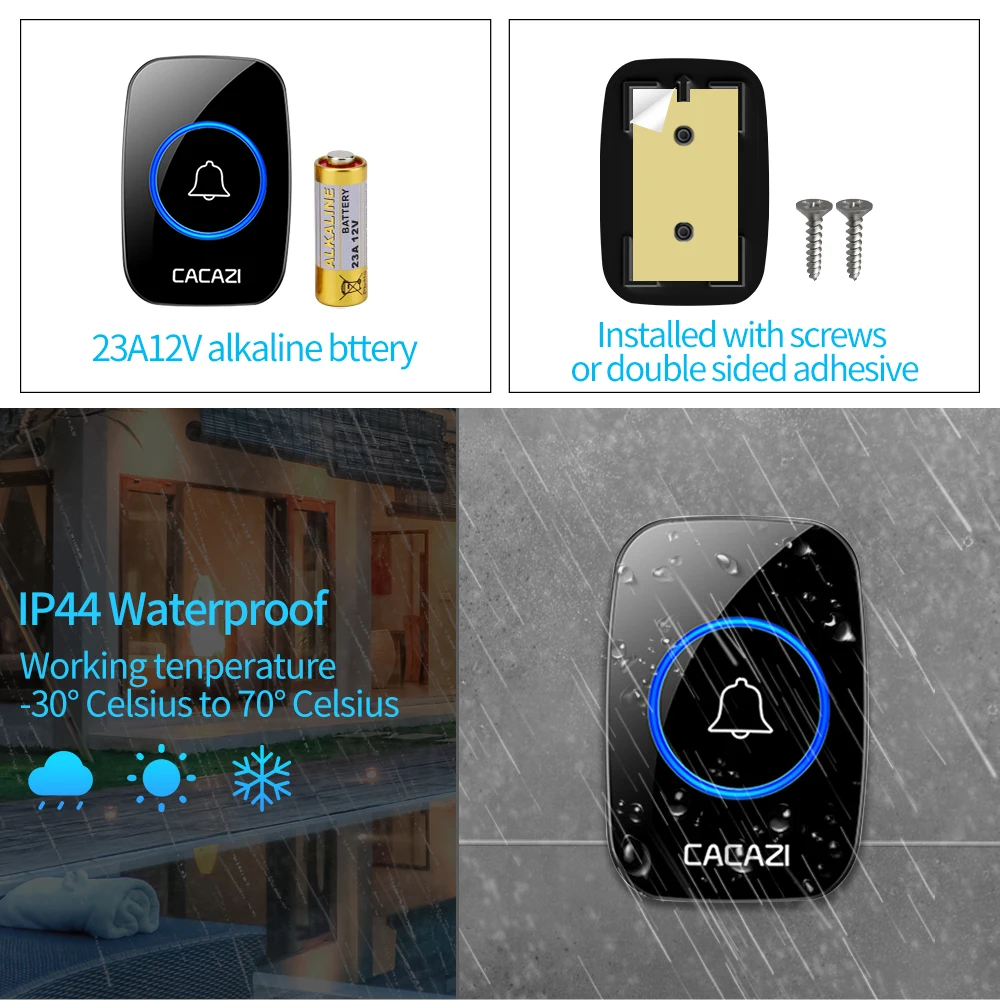 Smart Waterproof Wireless Doorbell LED Light Touch Button Home Security 60 Chimes Door Call Bell US EU UK Plug 300M Range