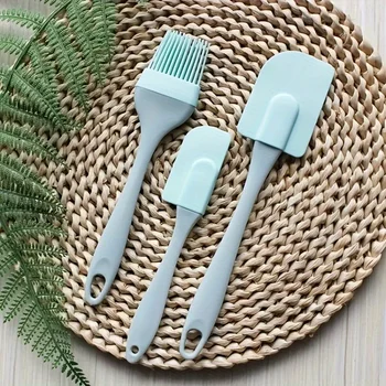 Lot de 3 spatules à crème, spatules à beurre, mélangeurs et pinceaux à huile en silicone tout-en-un pour la pâtisserie et la cuisine