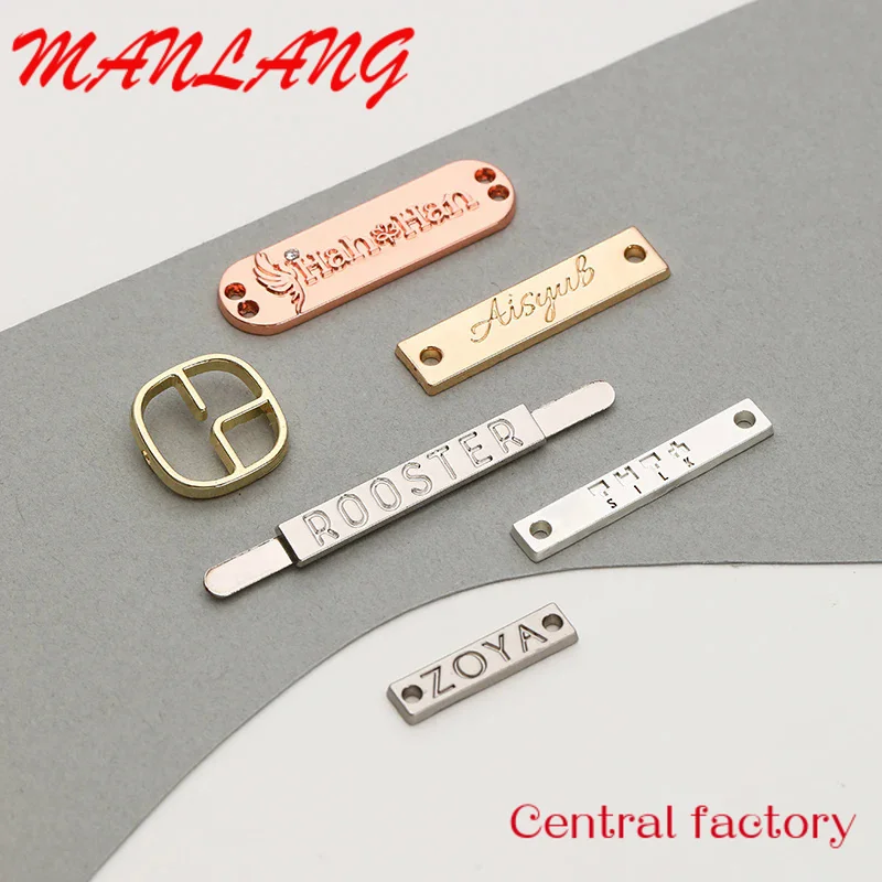 Custom  Custom design clothing logos 2 holes enamel name metal plate label for swimwear accessory