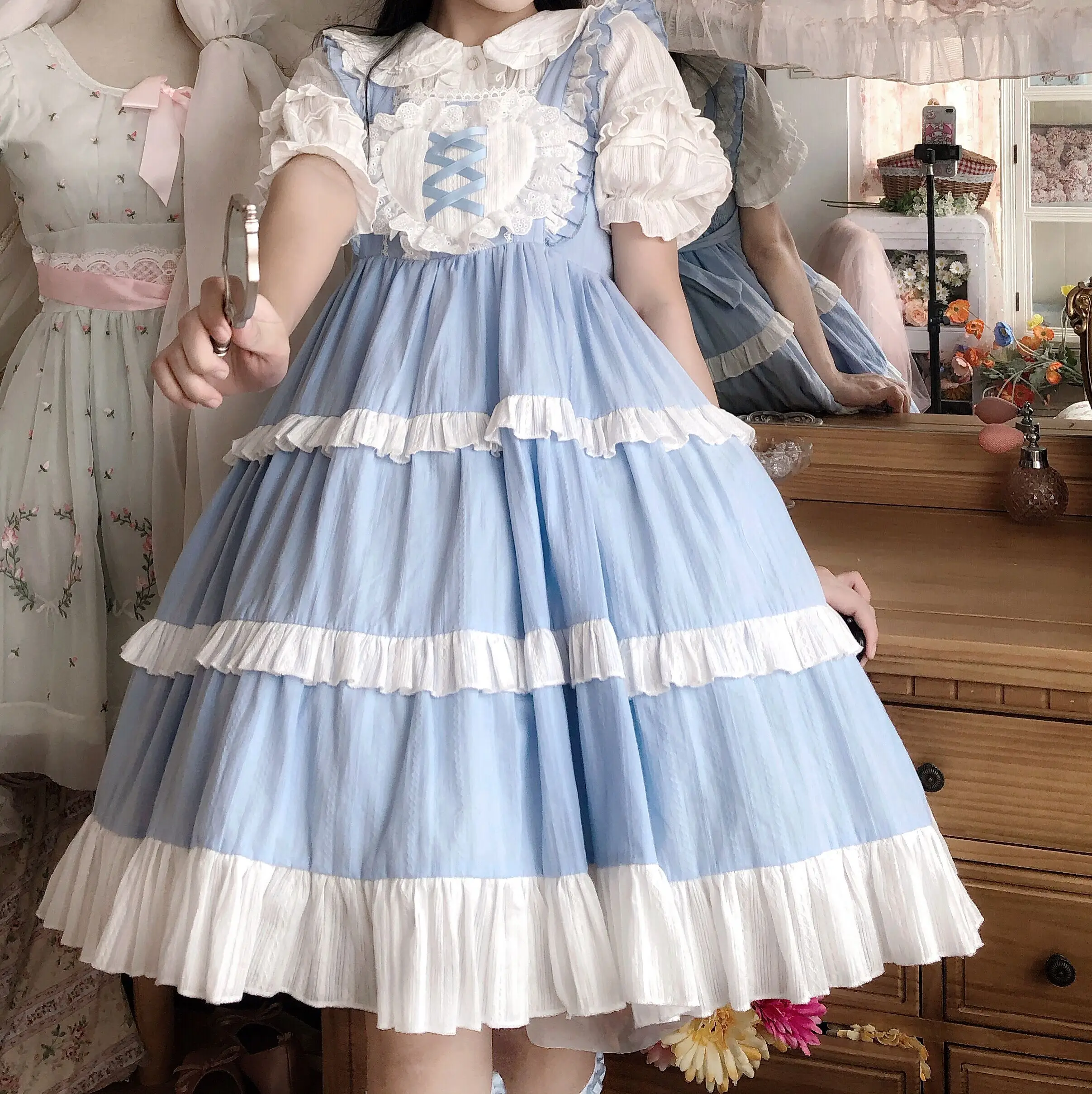 Em promoção! Jsk Lolita Vestido Vitoriano Princesa De Bolinhas Vermelhas  Kawaii Sem Mangas Cinta Macia Feminino Boneca, Vestidos De Roupas Kawaii