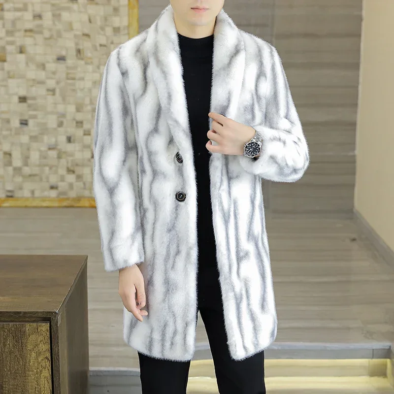 

High Quality Fashion Handsome Double-sided Wear Fur One Thick Winter Suit Collar Trench Coat Gold Mink Fur Men's Top Button