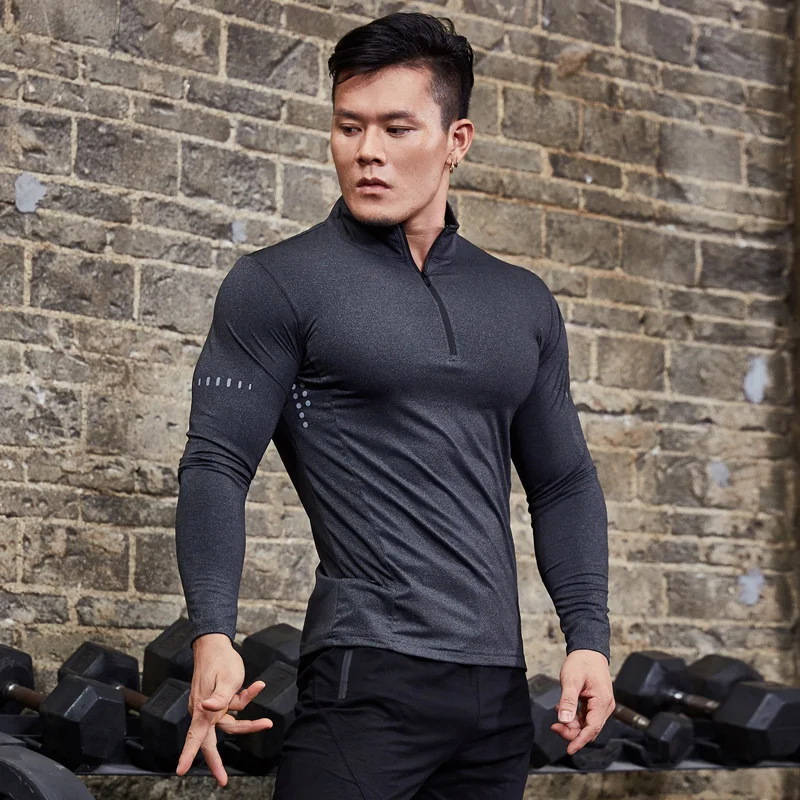 

Running Clothing Fitness Compression Sportswear Zip Pullover Hiking Rashgard Sweatshirt Gym Long Sleeve Men Tight Sport T-Shirt