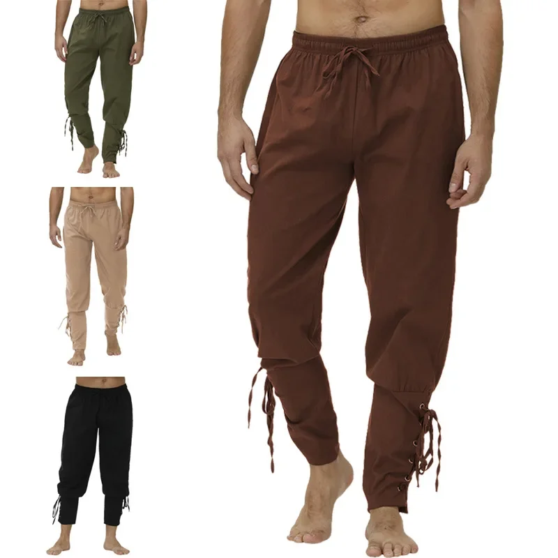 Pirate Pant Viking Costume for Men Renaissance Medieval Pants Drawstring Shorts Halloween Costume Adult Cosplay