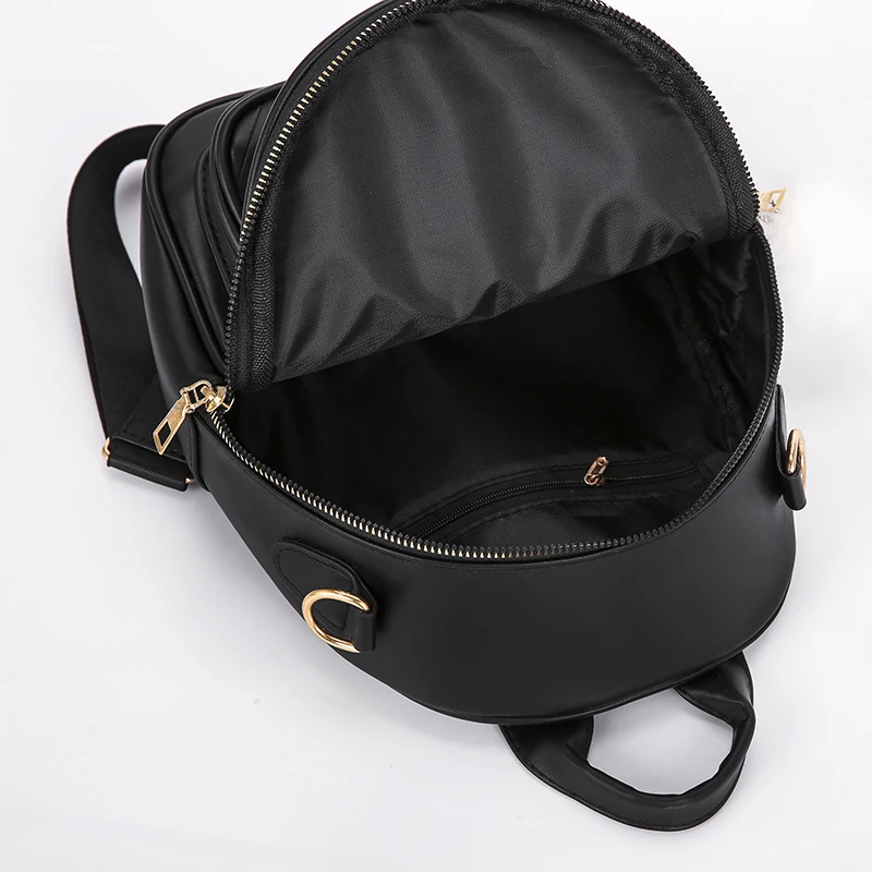 Three-layer Zipper Women's Backpack Fashion Hair Ball Pendant Girl Student School Bags Solid Color Casual Travel Ladies Backpack