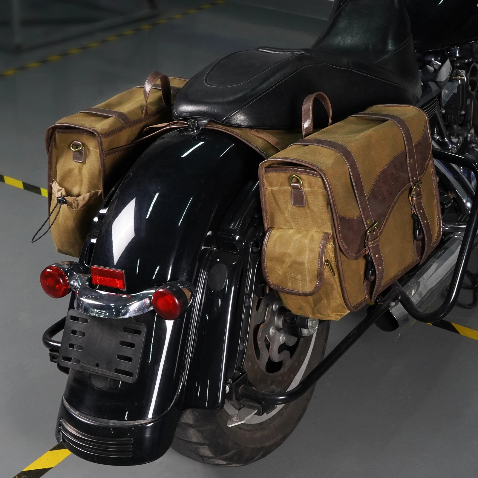 Universal Motorcycle Saddle Bags Waxed Canvas Saddlebags Panniers Bags