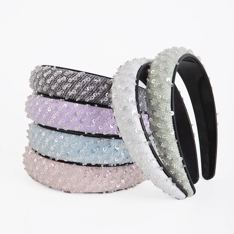 A cross-border hot summer fashion sequin headband to complement women's hair accessories that increase the top of the skull rv toilet cover gasket shockproof buffer bumper replacement accessories toilet height pad cushion increase r7u8