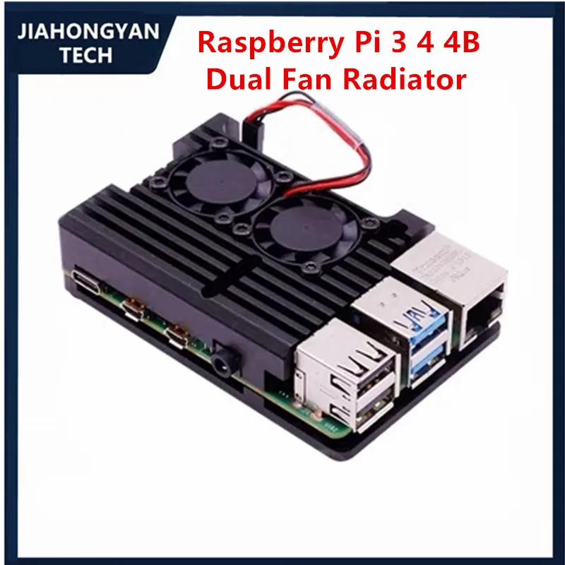 Dla Raspberry Pi 3B 3B+ 4 4B obudowa ze stopu aluminium z podwójnym wentylatorem chłodnicy