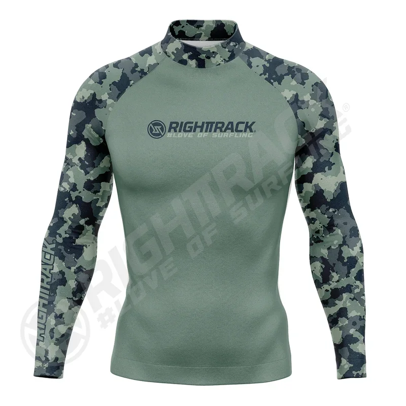 Men's Surfing Shirt CAMO Lycra Rashguard RIGHTTRACK Surf Sportswear Beach UV Protection Swimwear UPF50 Clothes